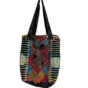 The Collection Royal Boho Peace Sign Patch Work Shoulder Bag Nepal Cotton Artsy